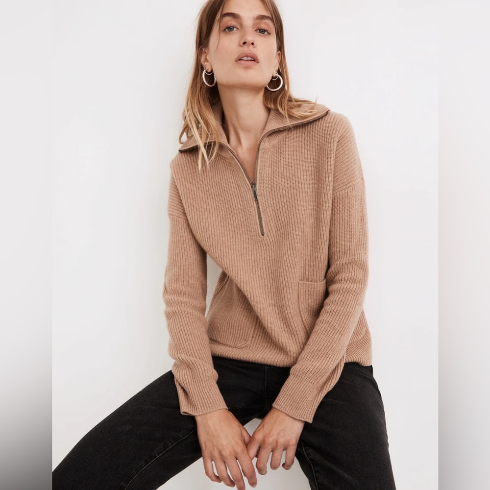 Madewell Glenbrook Tan Half-Zip Pullover Sweater